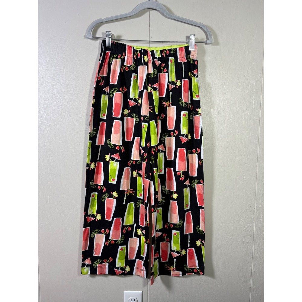 HUE Tropical Cocktail Print Pajama Pants Black S Lounge Girls Night Sleepover